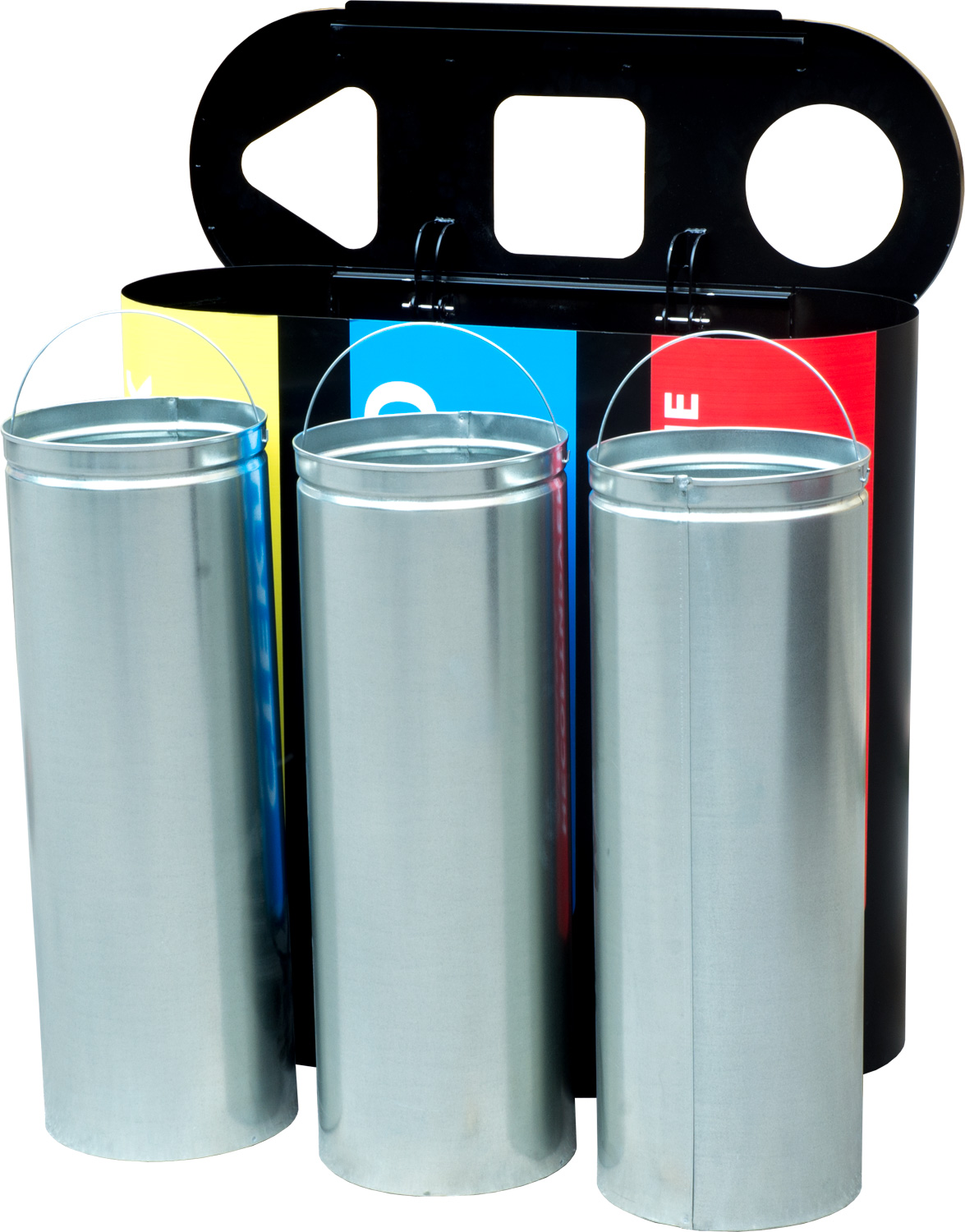 Урна для раздельного сбора мусора Акцент-3 с наклейками: пластик / стекло / несортируемые отходы Акцент-3 с наклейками (2) 920x380x870 мм 180 л
